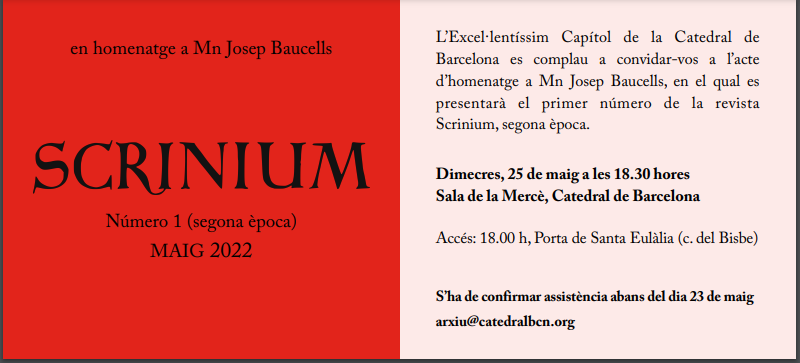25 de maig | Scrinium en homenatge a Mn. Josep Baucells